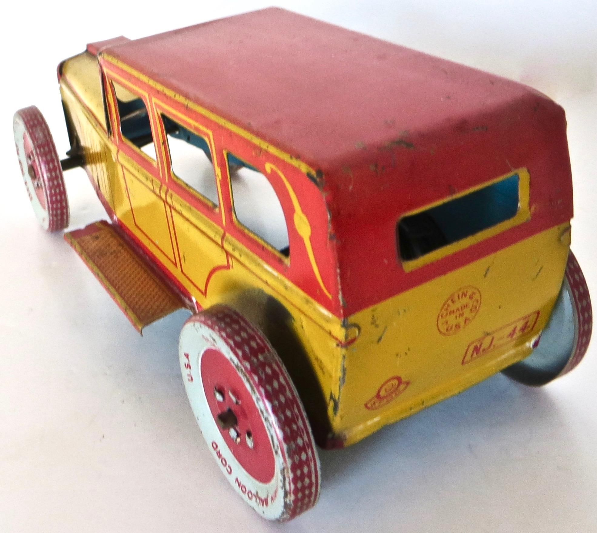 Folk Art (4) Early Vintage All Original Toy Cars. Porsche, Limo, Lehman Sedan, Race Car For Sale