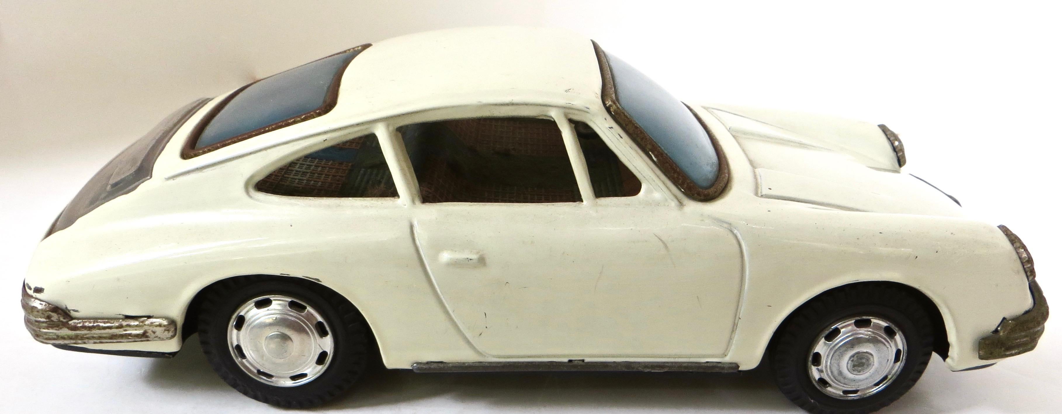 (4) Early Vintage All Original Toy Cars. Porsche, Limo, Lehman Sedan, Race Car For Sale 1