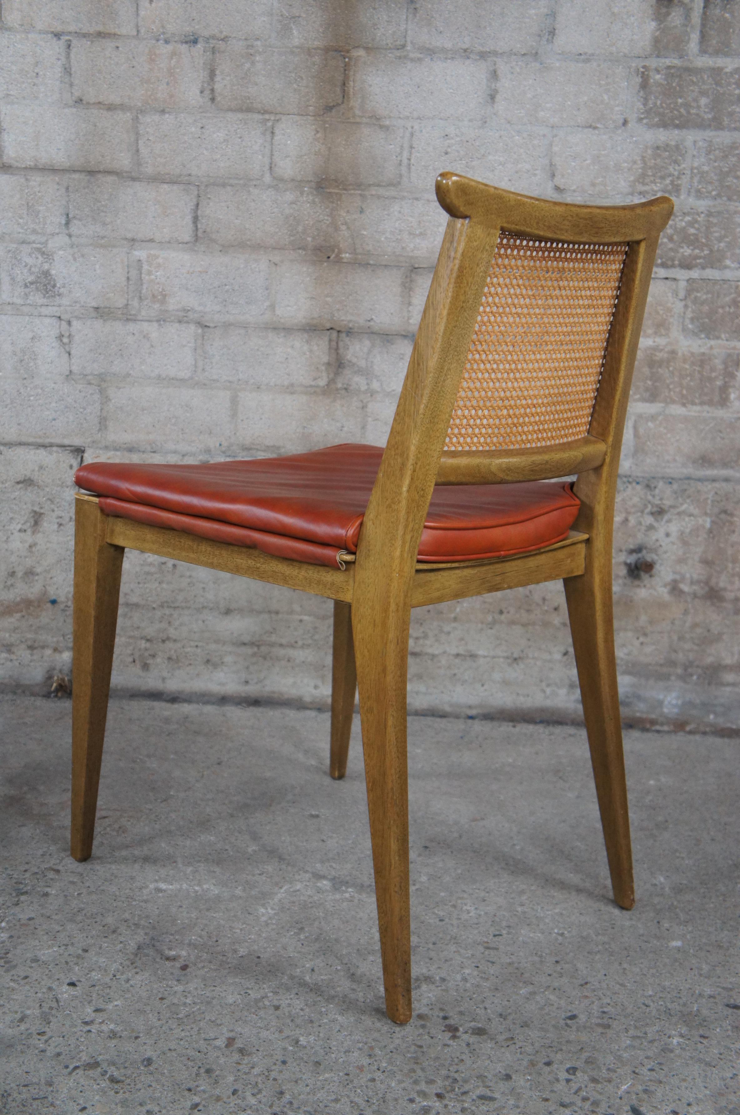 4 Edward Wormley Dunbar Mid Century Modern Mahogany Dining Game Chairs Leather In Good Condition In Dayton, OH