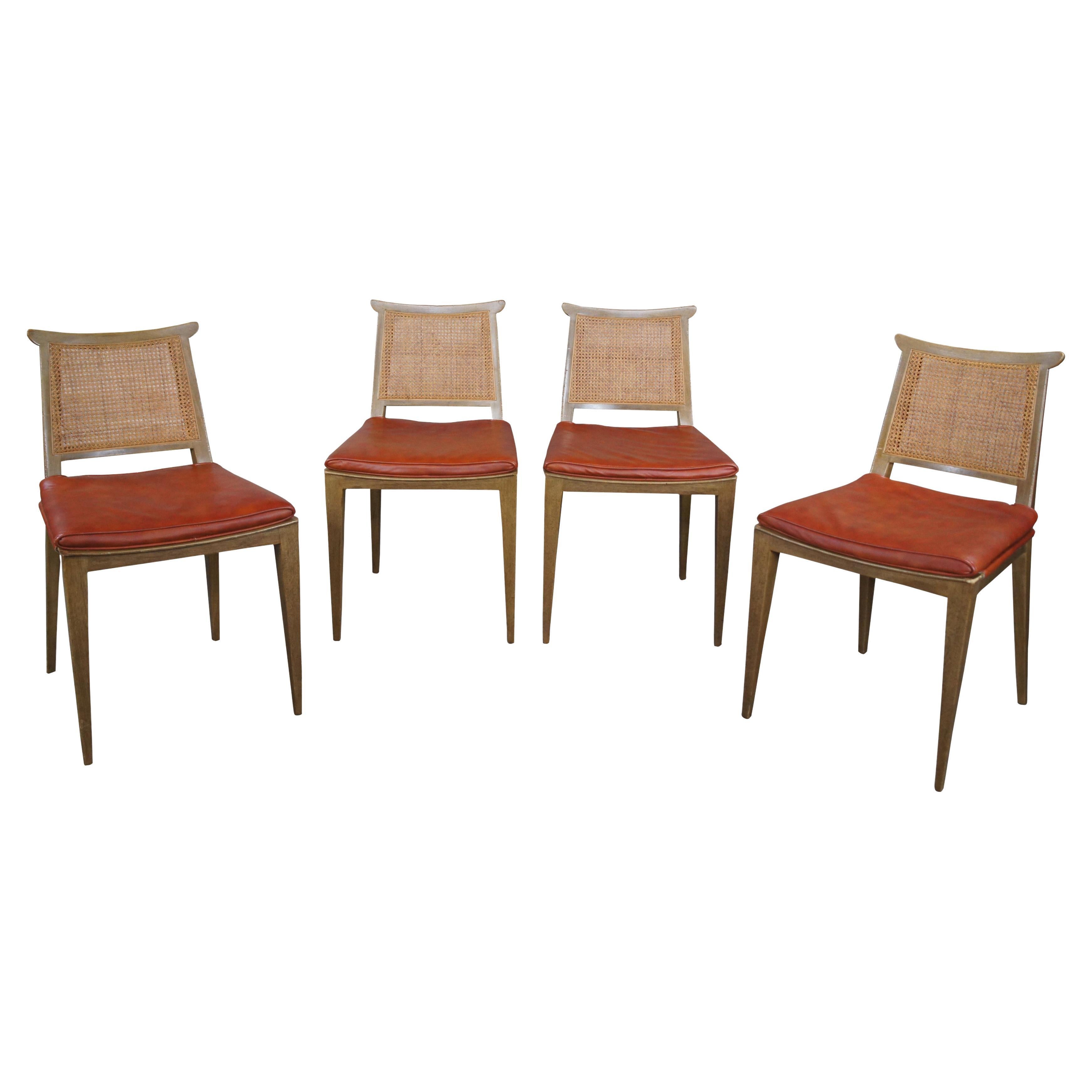 4 Edward Wormley Dunbar Mid Century Modern Mahogany Dining Game Chairs Leather