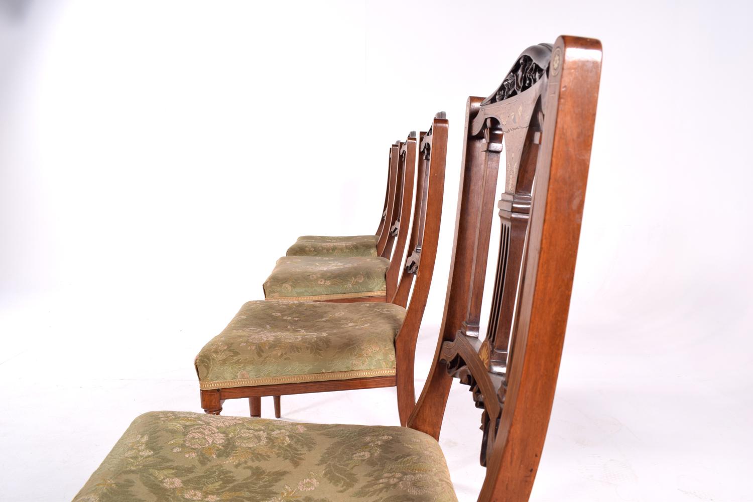 English 4 Edwardian Rosewood Inlaid Dining Chairs