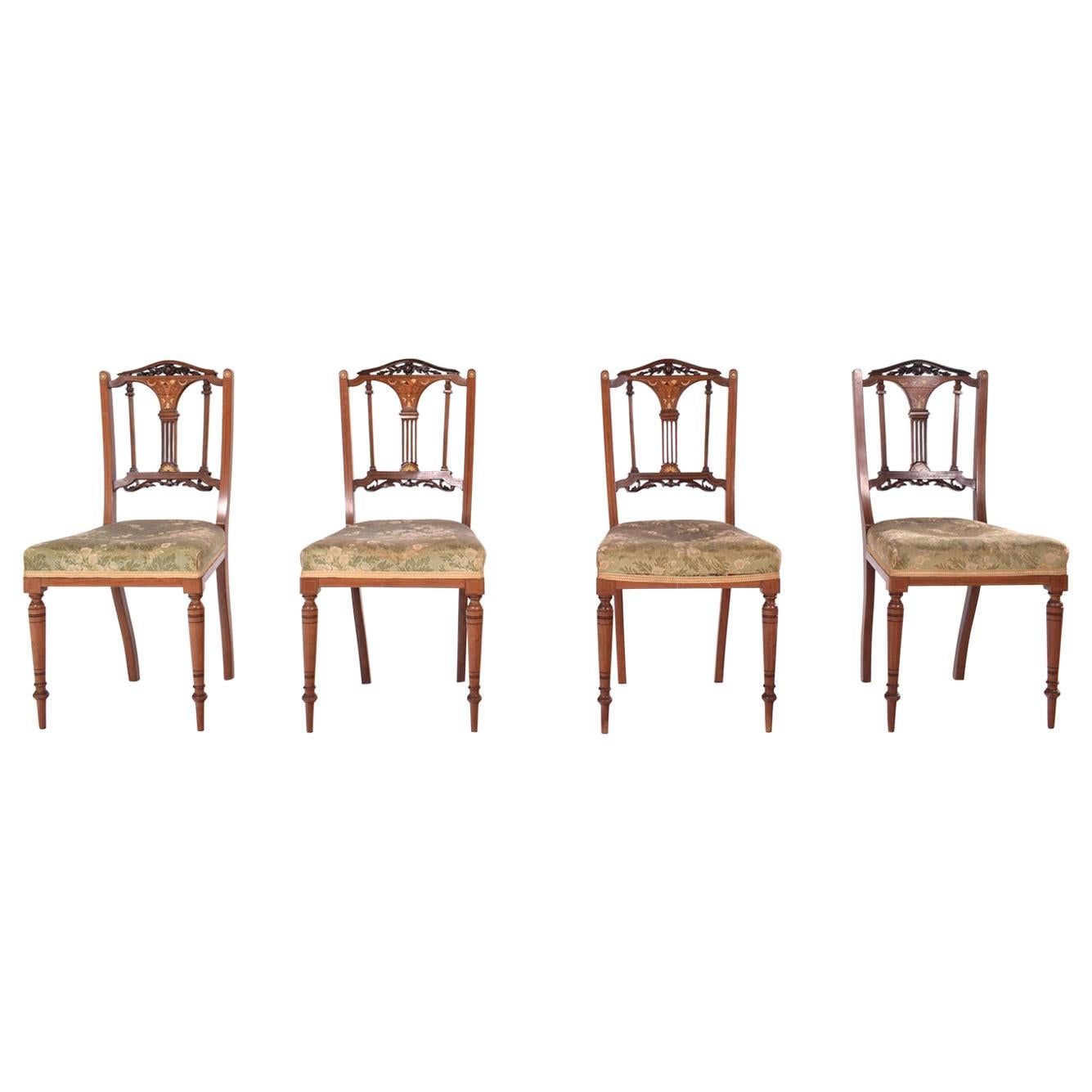 4 Edwardian Rosewood Inlaid Dining Chairs