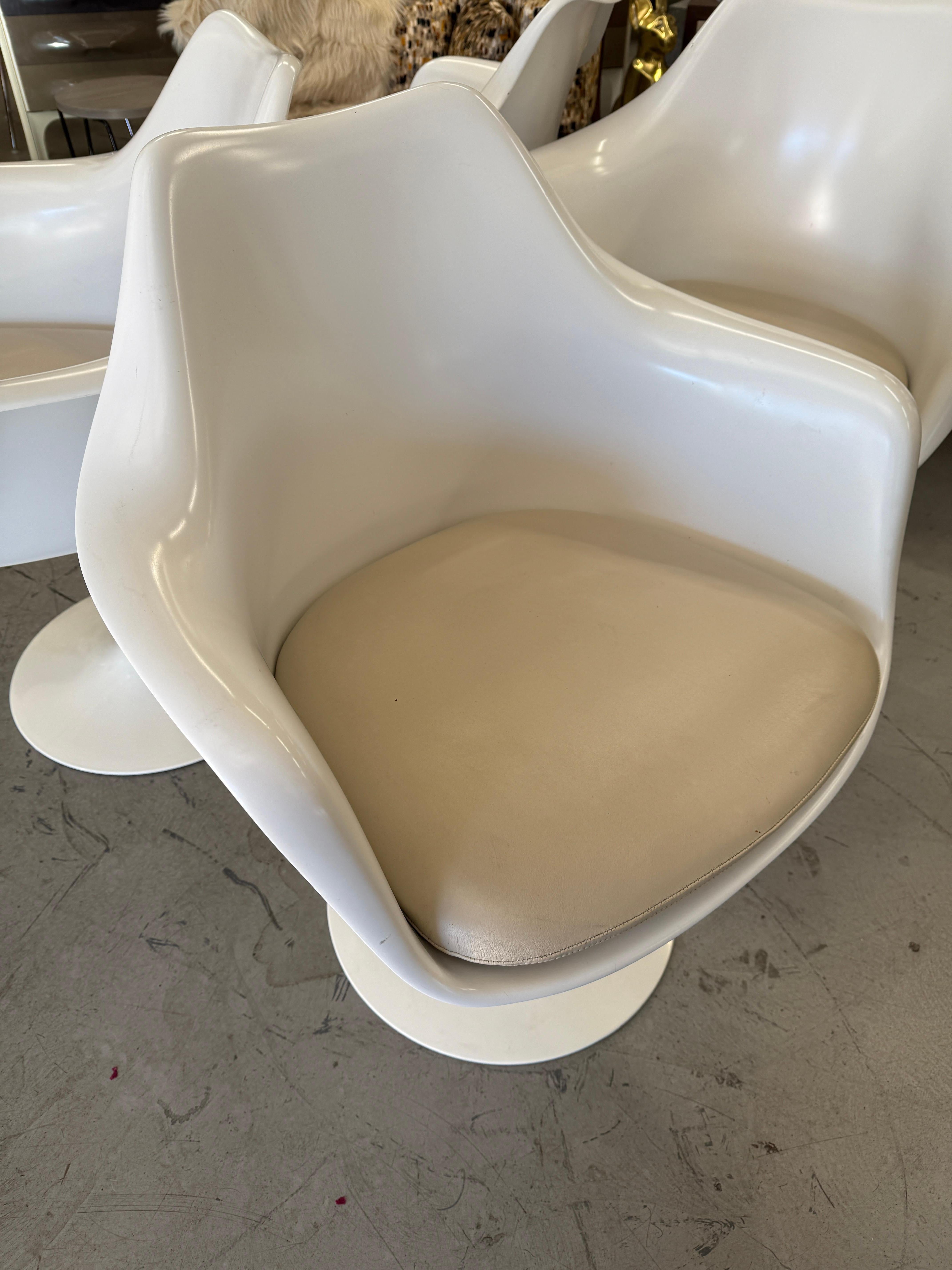 American 4 Eero Saarinen for Knoll Tulip Swivel Armchairs with Leather Seats