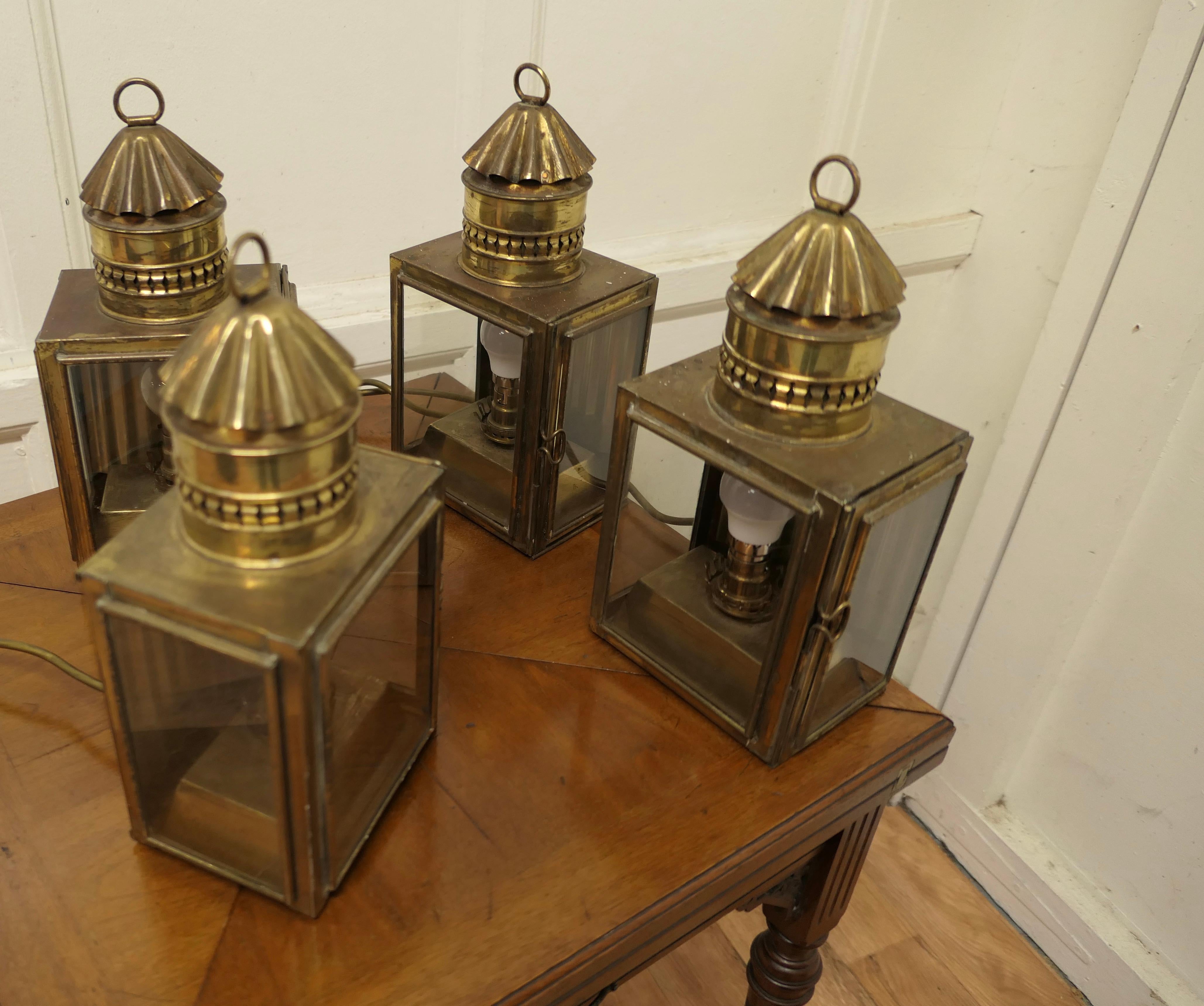 19th Century 4 Electrified Brass Carriage Lights, Oil Lamps For Sale