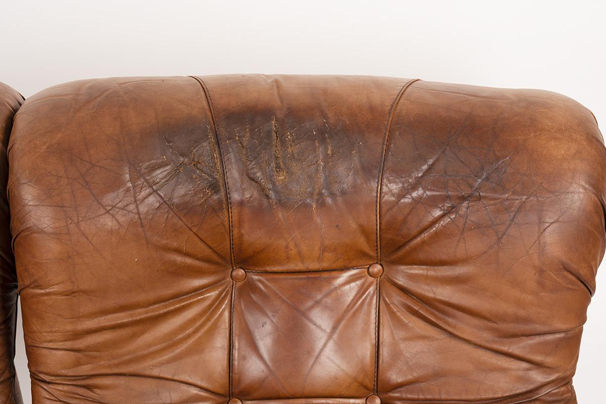 4 Elements Brown Leather Sofa by Corolla, 1970 4