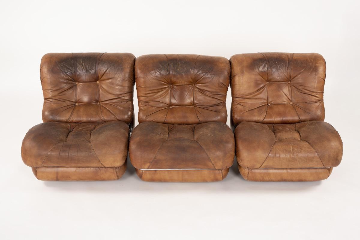 20th Century 4 Elements Brown Leather Sofa by Corolla, 1970