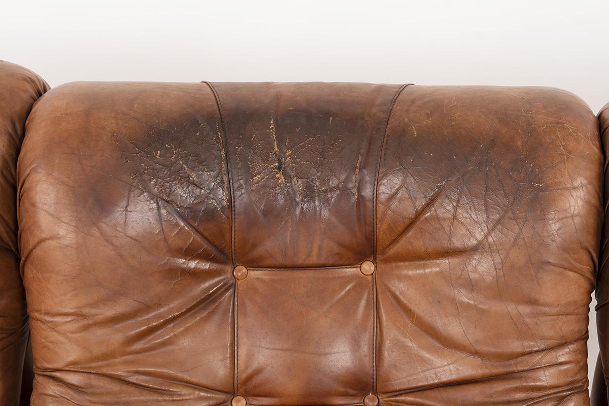 4 Elements Brown Leather Sofa by Corolla, 1970 3