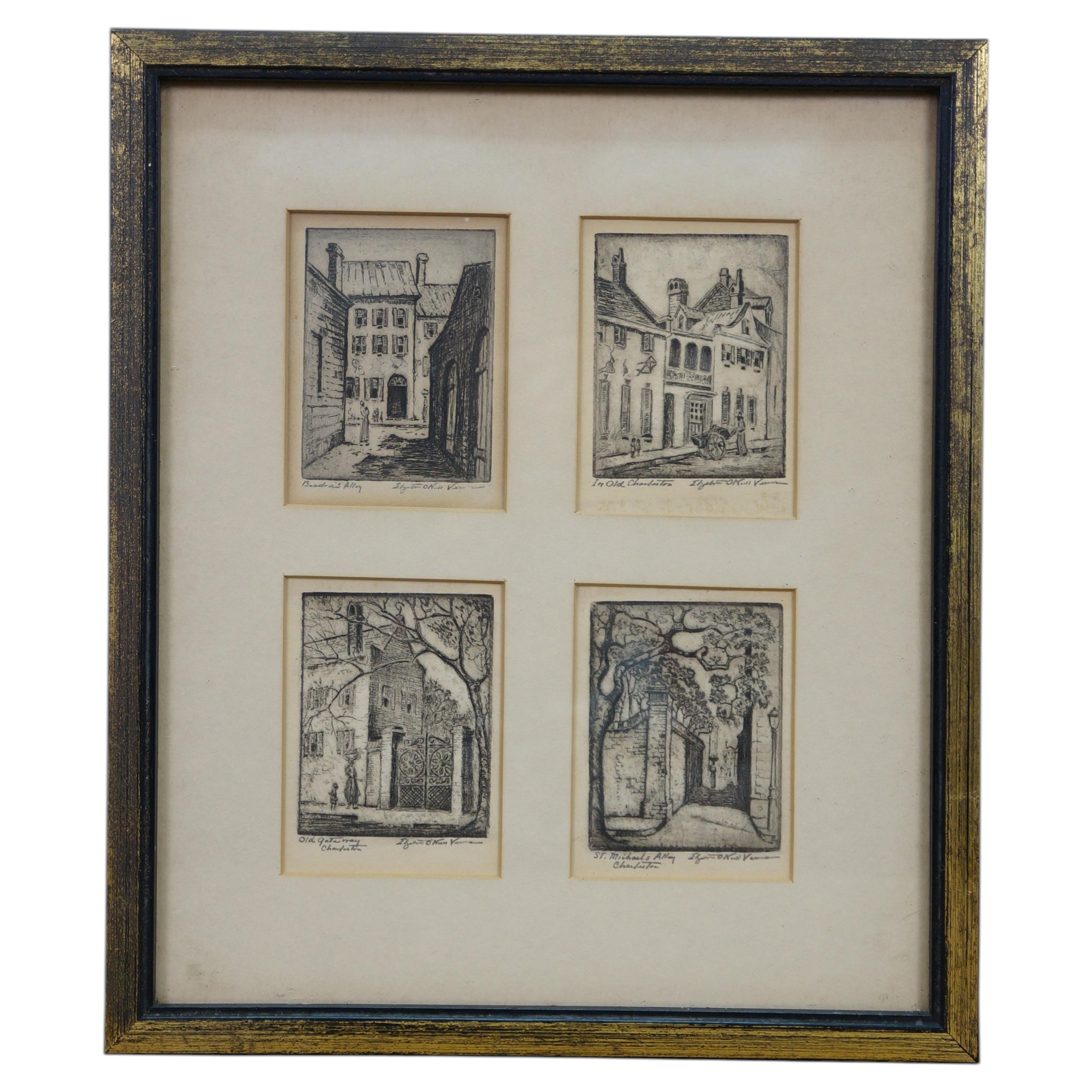 4 Elizabeth O'Neill Verner Charleston SC Architectural Cityscape Etchings Framed