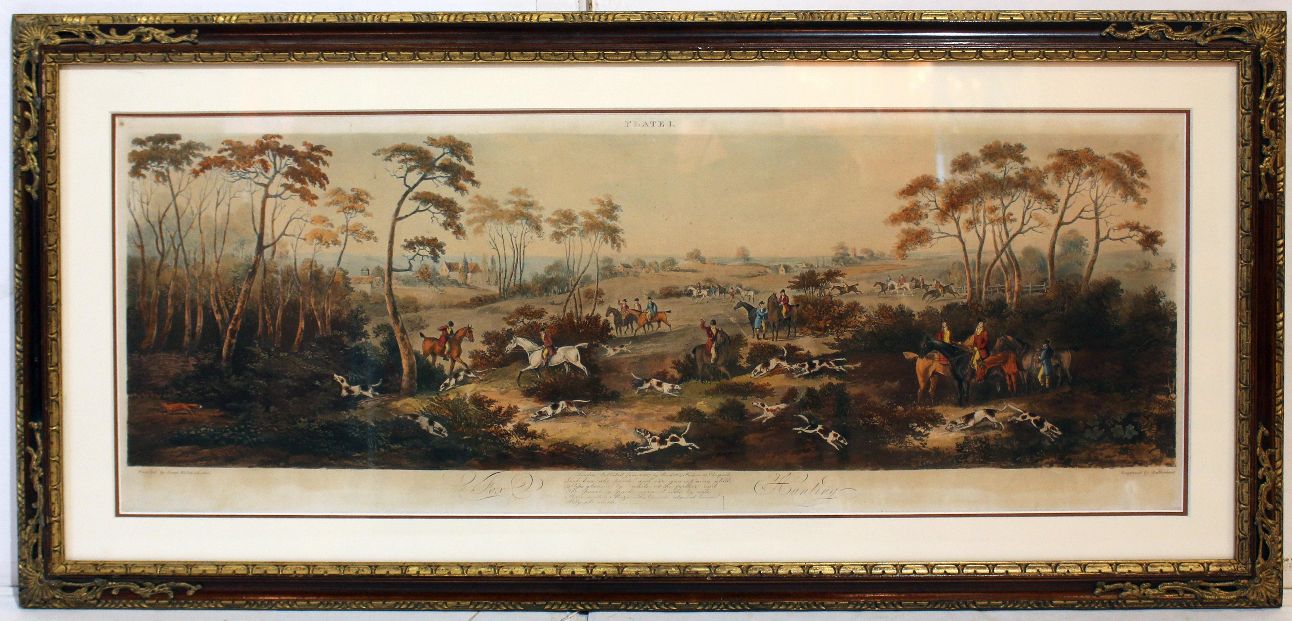 Inglese 4 Stampe di caccia inglesi dipinte da D. Wolstenholme e stampate da Sutherland, 1817 in vendita