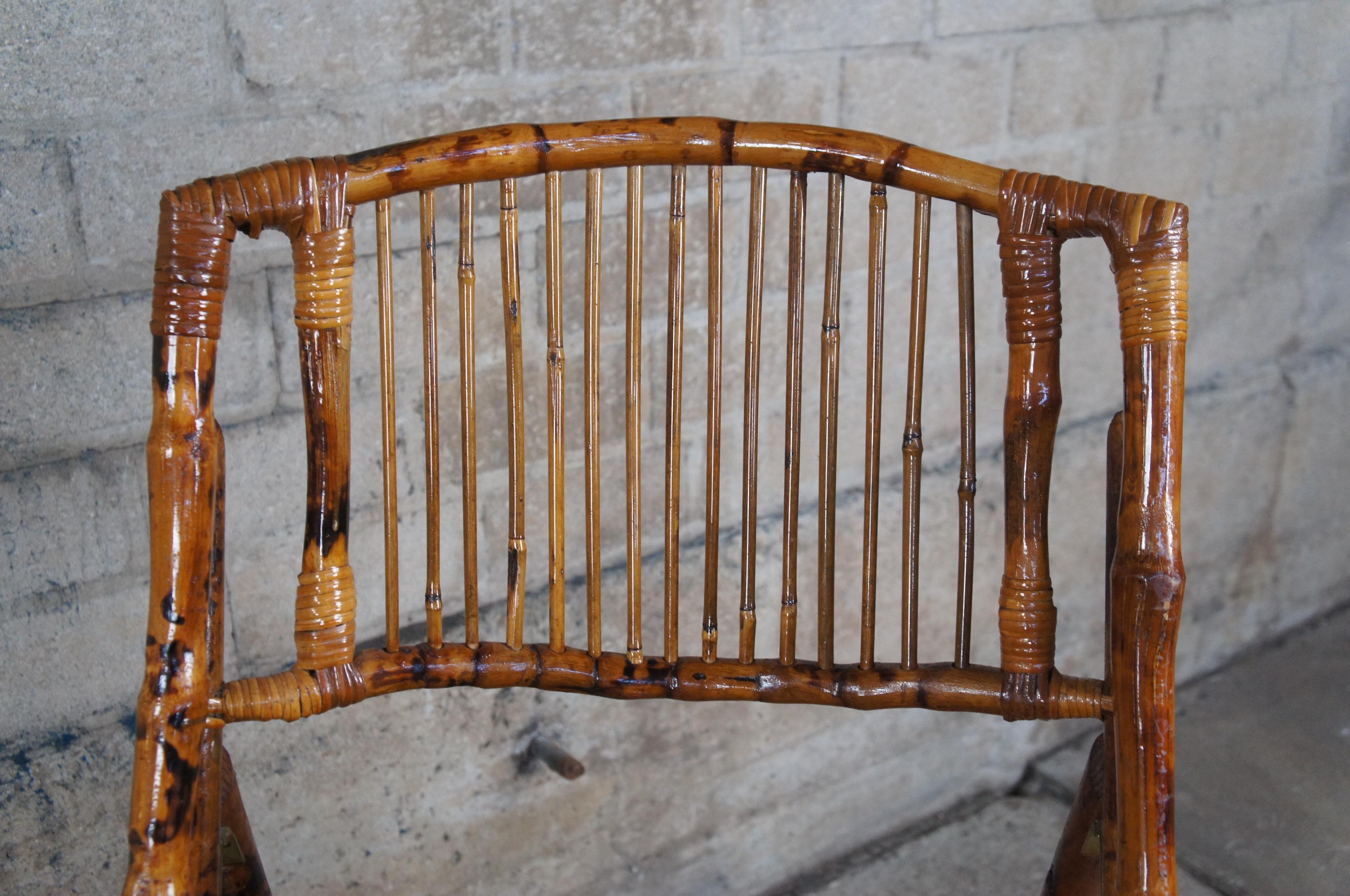 4 English Midcentury Scorched Bamboo & Rattan Folding Side Chairs Slatted Backs For Sale 3