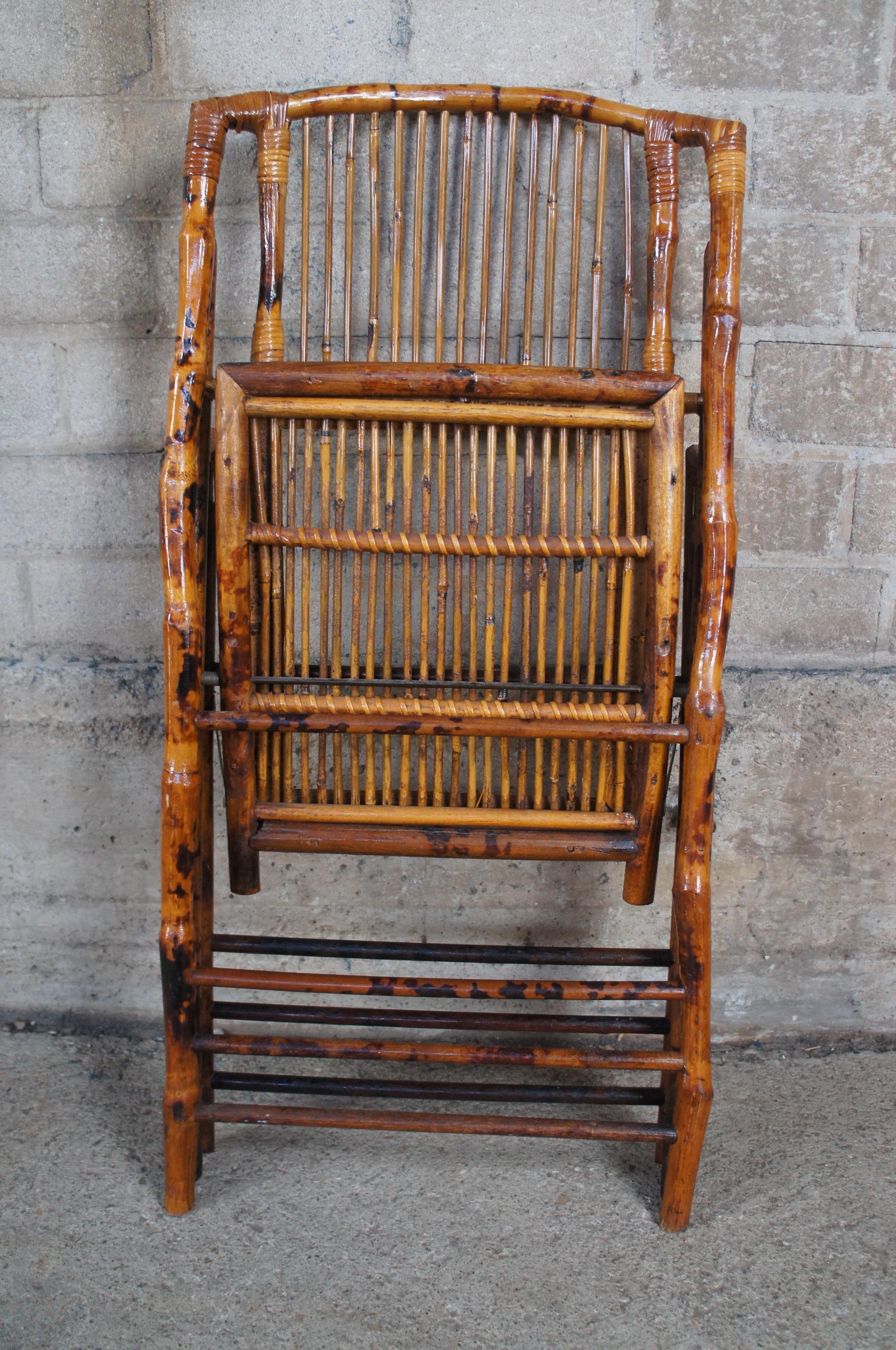 4 English Midcentury Scorched Bamboo & Rattan Folding Side Chairs Slatted Backs For Sale 5