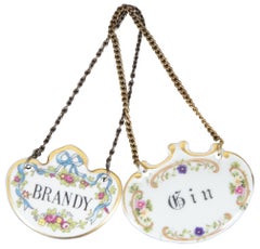 4 English Porcelain Liquor Bottle Decanter Label Tags Brandy Vodka Vino Limoges