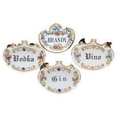 4 English Porcelain Liquor Bottle Decanter Label Tags Brandy Vodka Vino Limoges