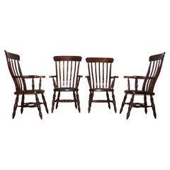 4 English Windsor Farmhouse Chairs - Early 20th Century Beech