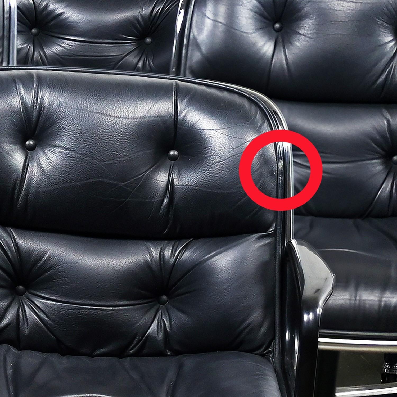 4 Fauteuils de direction par Charles Pollock pour Knoll Cuir noir et base à 4 branches en vente 5