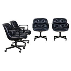 4 Chefsessel von Charles Pollock für Knoll aus schwarzem Leder und 4 Zackenfußfüßen