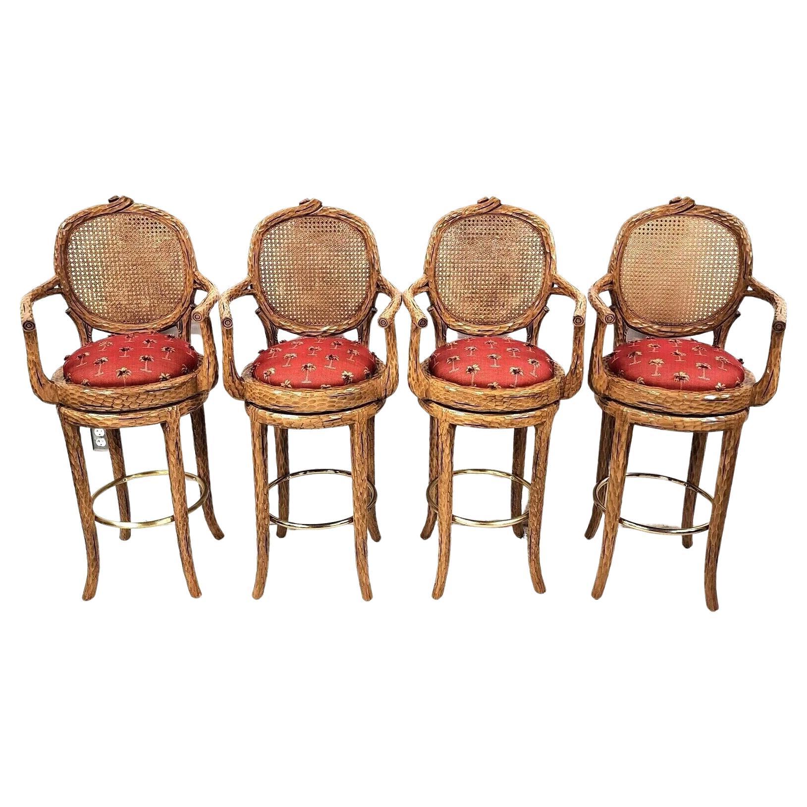 '4' Faux Bois Branch Cane Back Swivel Bar Stools