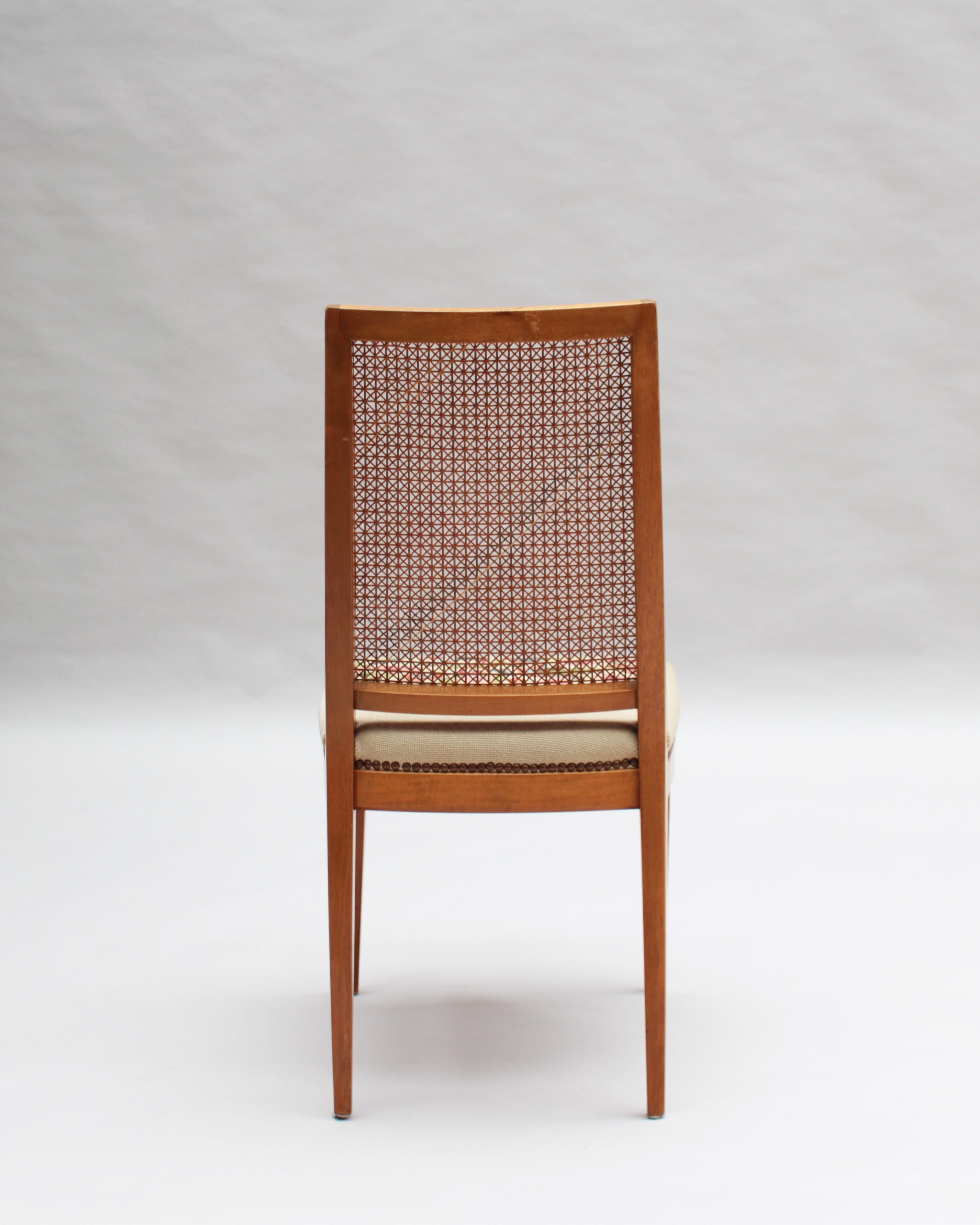 4 Fine French 1940s Cherry, Cane and Tapestry Side Chairs For Sale 5