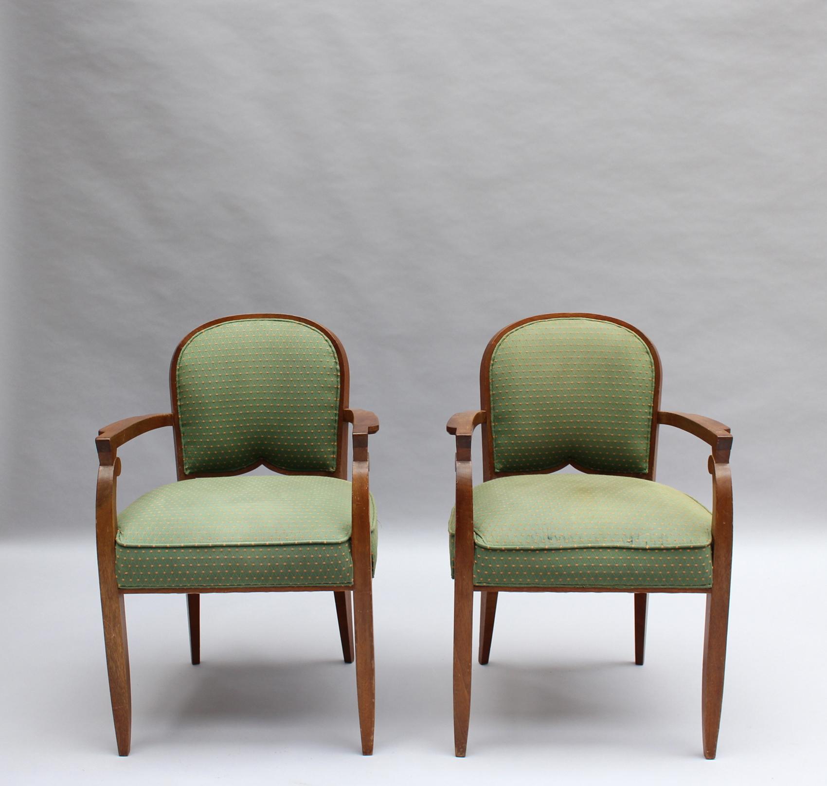 Mid-20th Century 2 Fine French 1940s Mahogany Armchairs by Jules Leleu  For Sale