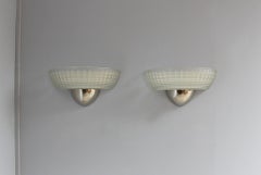 4 Fine French Art Deco Chrome and Holophane Glass Sconces