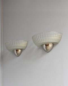 4 Fine French Art Deco Chrome and Holophane Glass Sconces