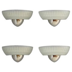 4 Fine French Art Deco Chrome and Holophane Glass Sconces