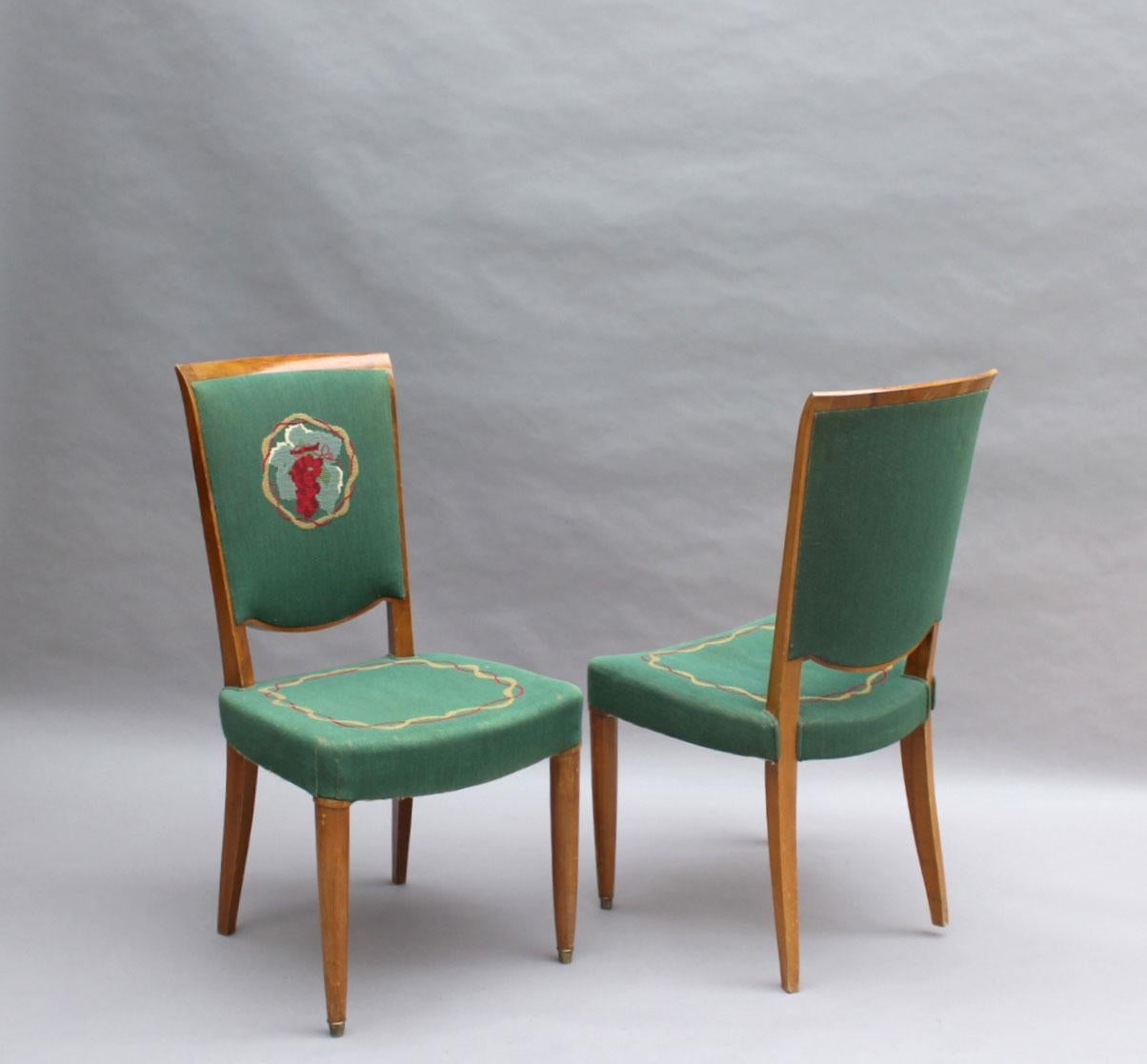 Art déco 4 chaises de salle à manger Art Déco françaises par Jules Leleu (2 fauteuils disponibles)