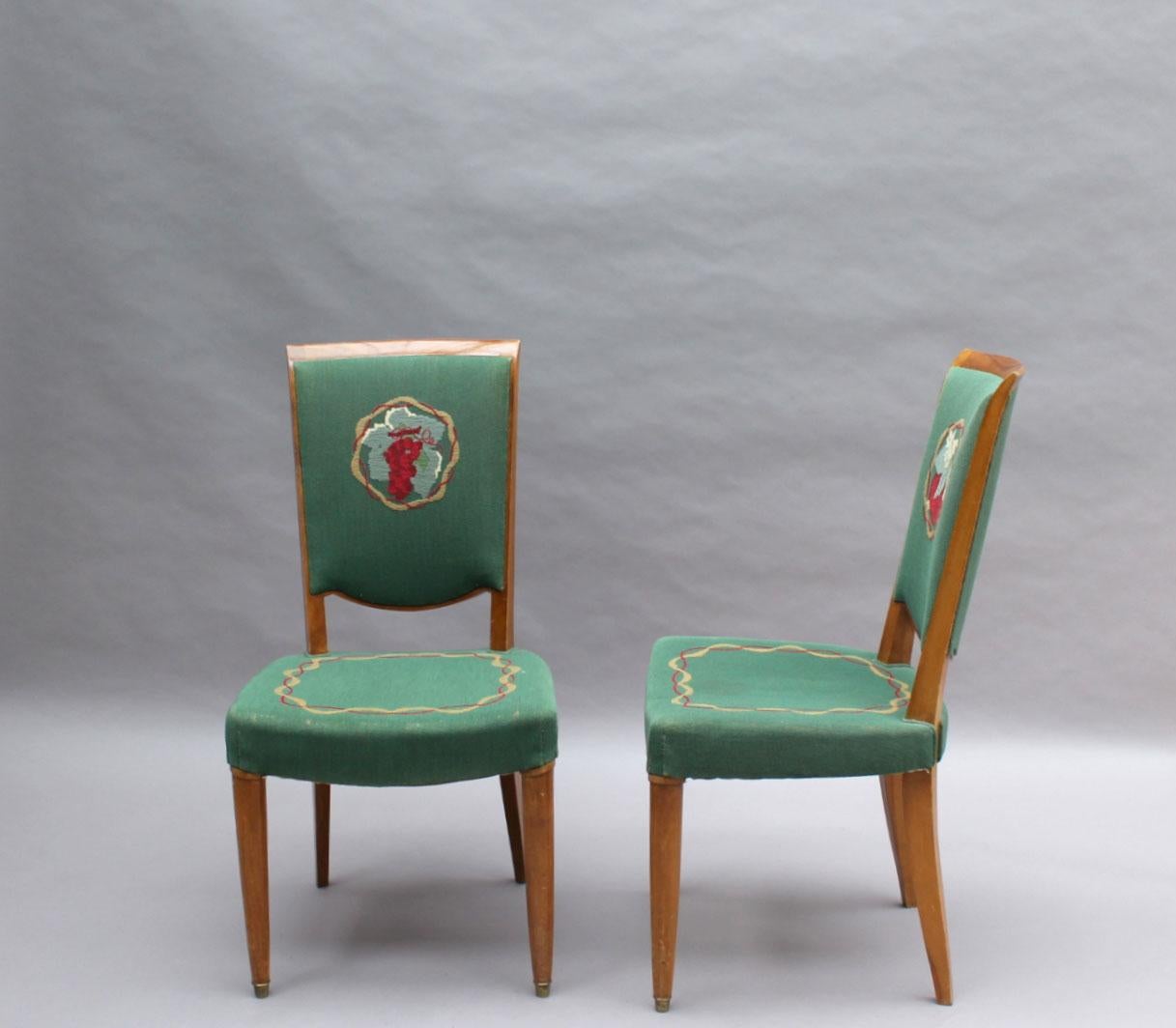 Tapestry 4 Fine French Art Deco Dining Chairs by Jules Leleu (2 arm chairs available)