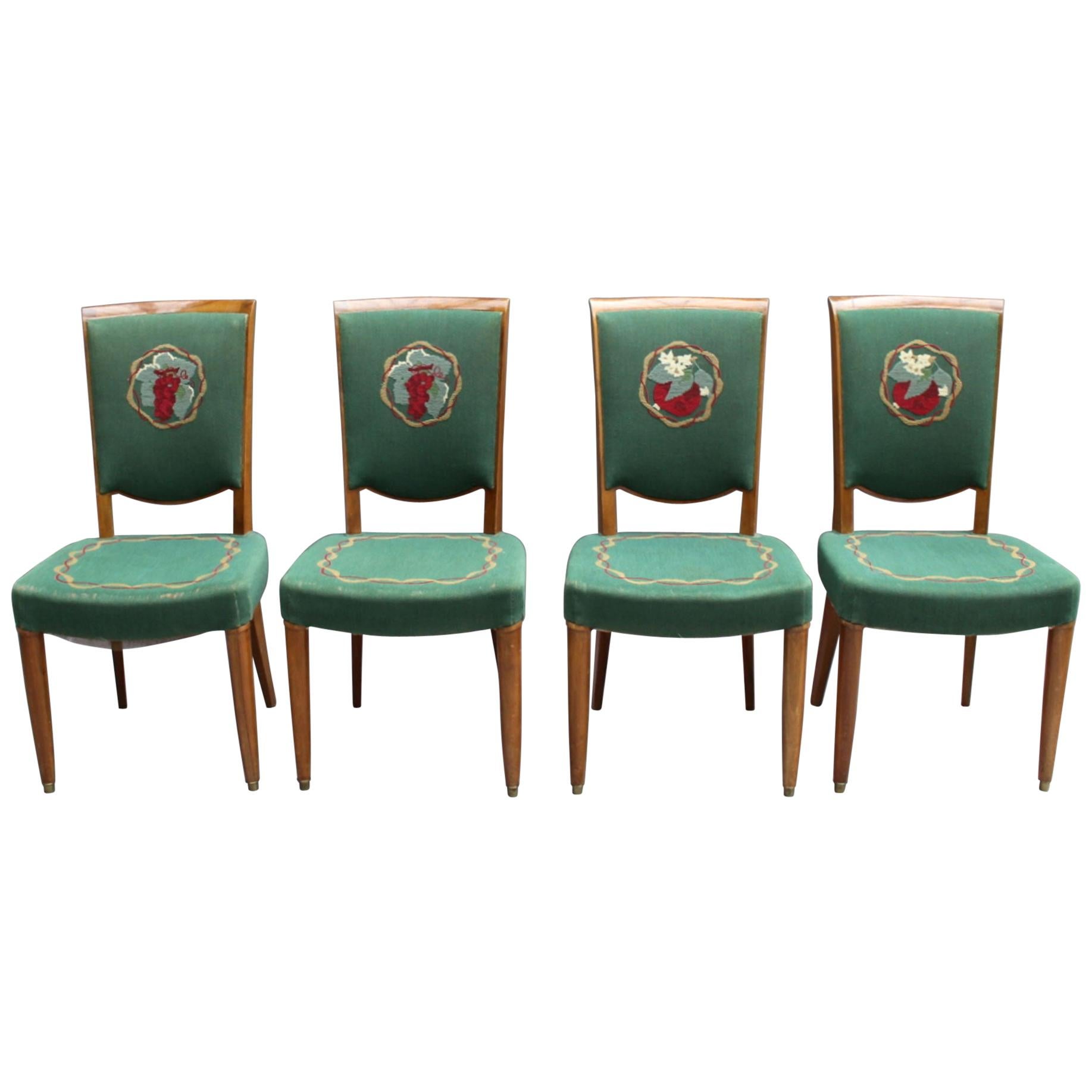 4 Fine French Art Deco Dining Chairs by Jules Leleu (2 arm chairs available)