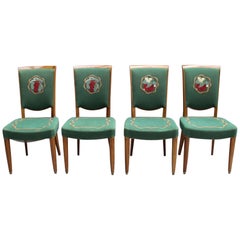 4 Fine French Art Deco Dining Chairs by Jules Leleu (2 arm chairs available)