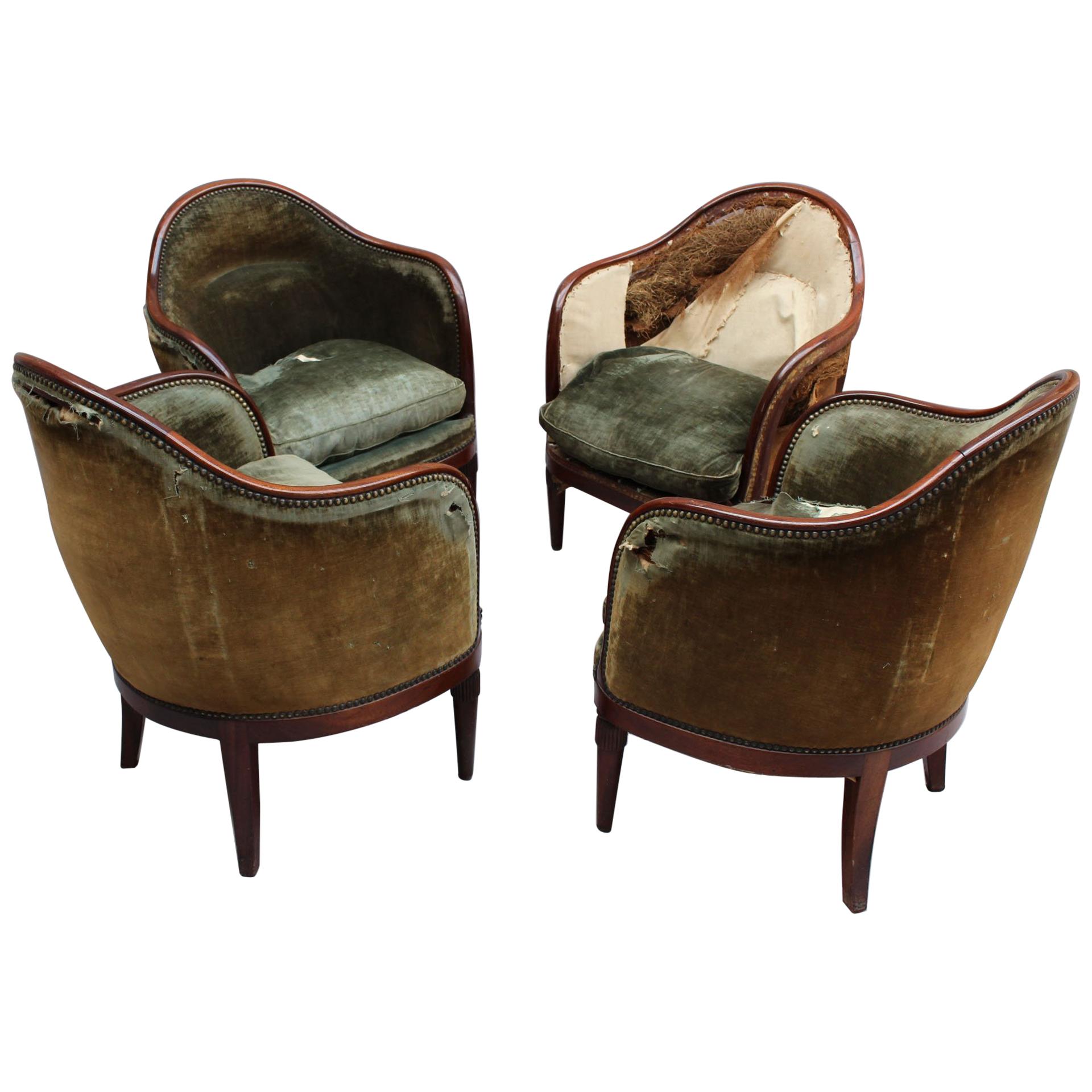 2 Fine French Art Deco Mahogany Gondola Chairs 