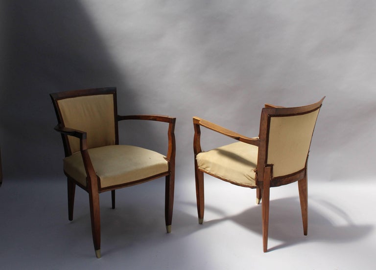 4 Fine French Art Deco Walnut Armchairs by Jules Leleu For Sale 6