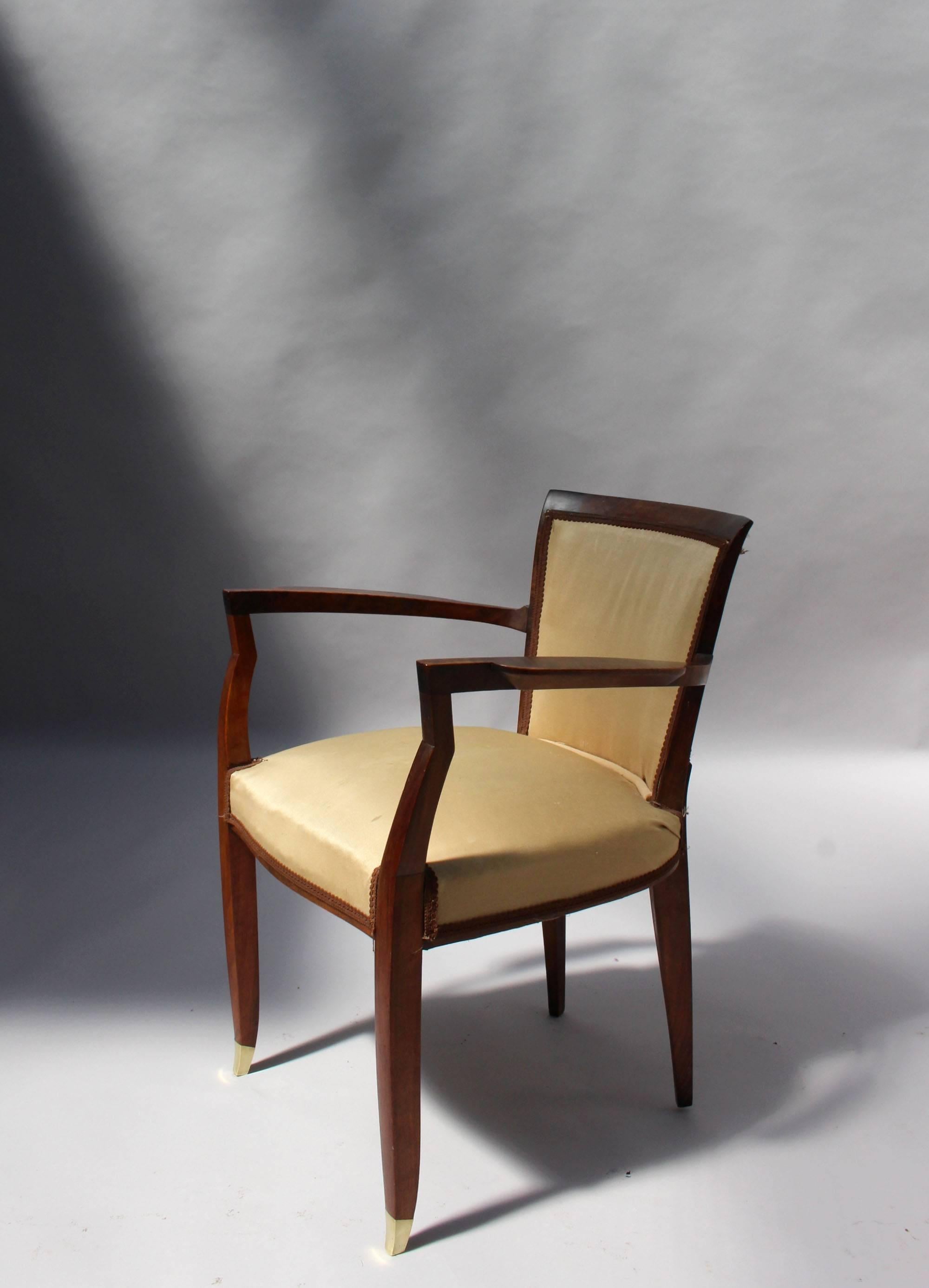 Mid-20th Century 4 Fine French Art Deco Walnut Armchairs by Jules Leleu For Sale