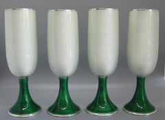 4 Fine Gucci Sterling Silver & Guilloche Enamel Champagne Flute Goblets Italian