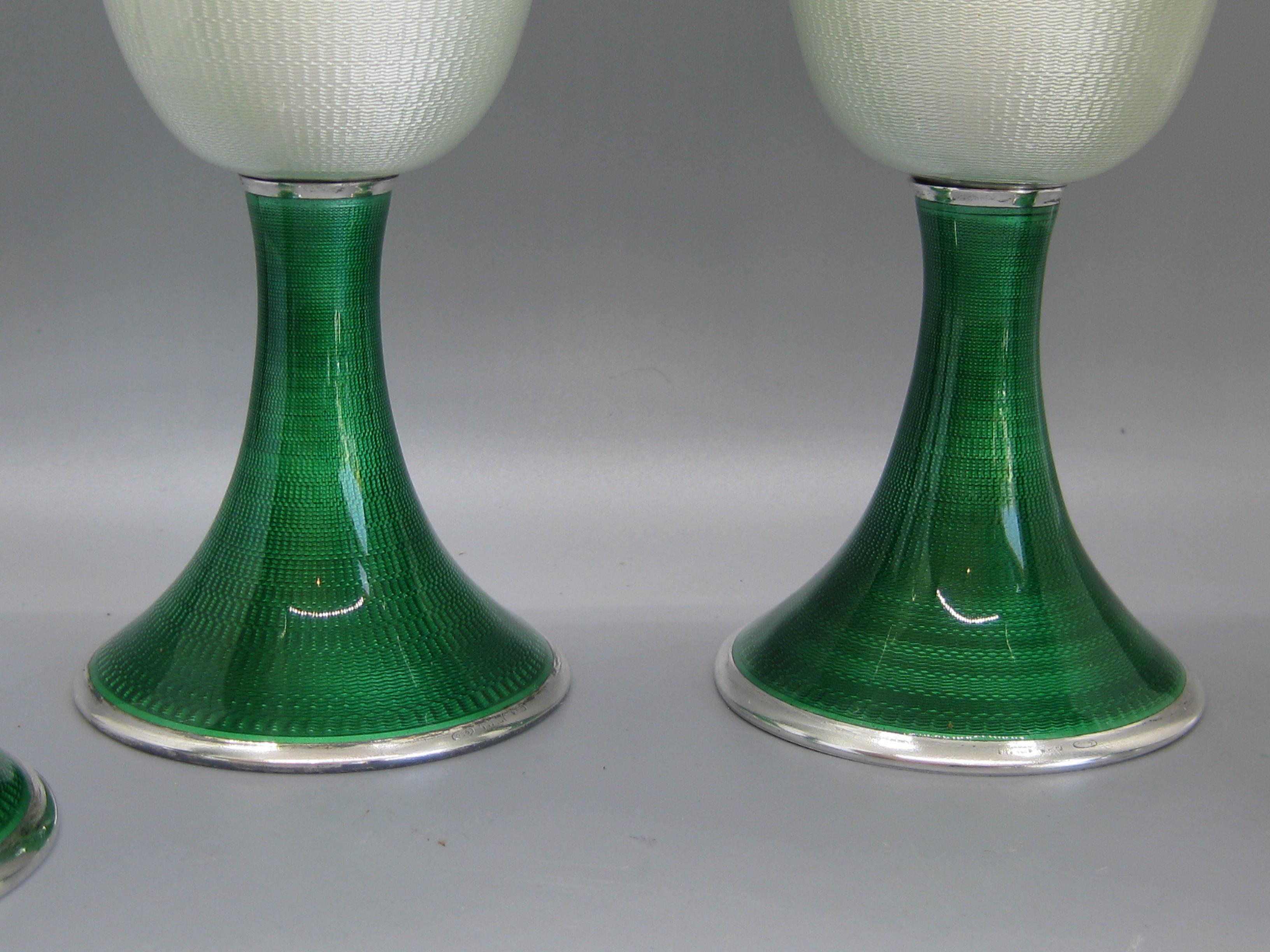 4 Fine Gucci Sterling Silver & Guilloche Enamel Champagne Flute Goblets Italian In Excellent Condition In San Diego, CA