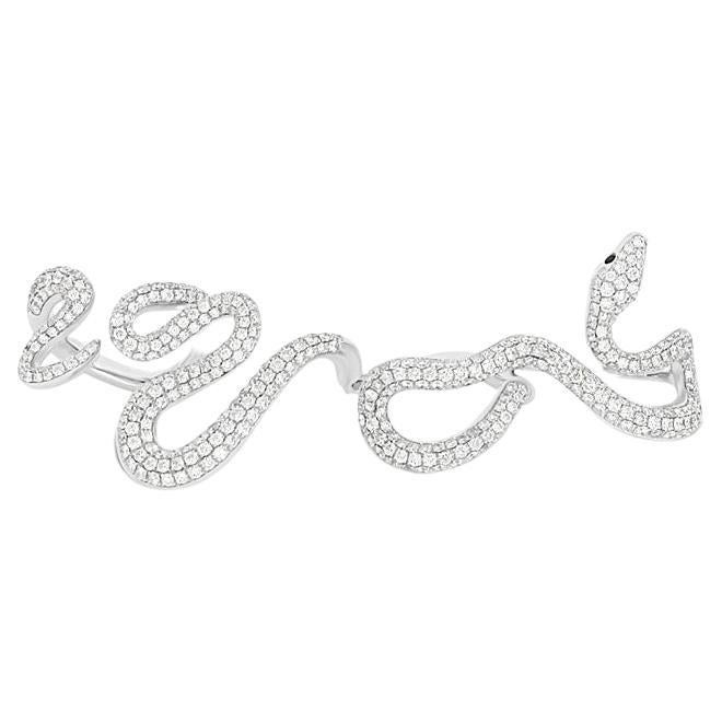 4-Finger White Diamond Snake Viper Ring in 18K White Gold For Sale