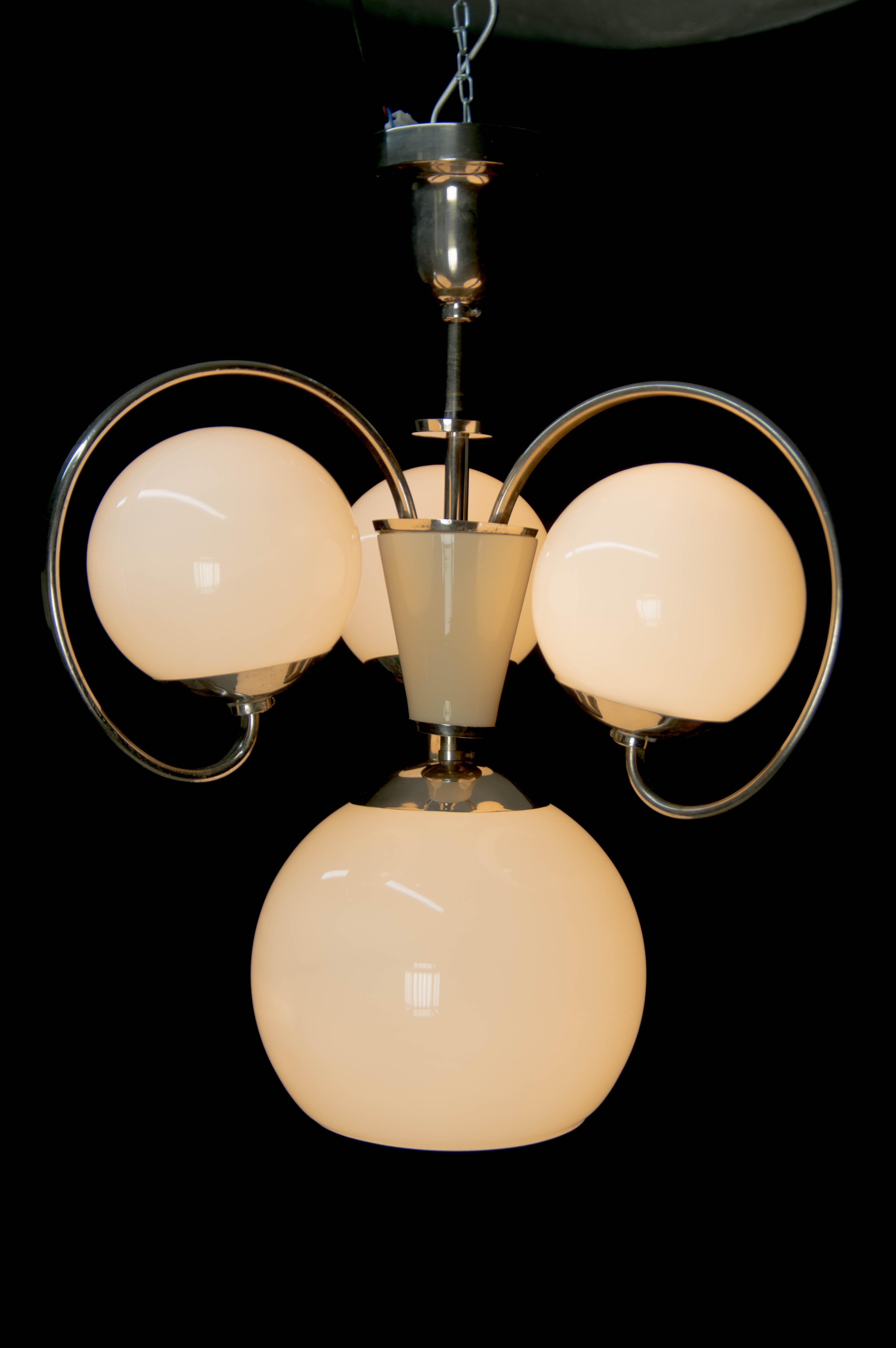 4-flamming Art Deco Chandelier, 1930s In Good Condition In Praha, CZ