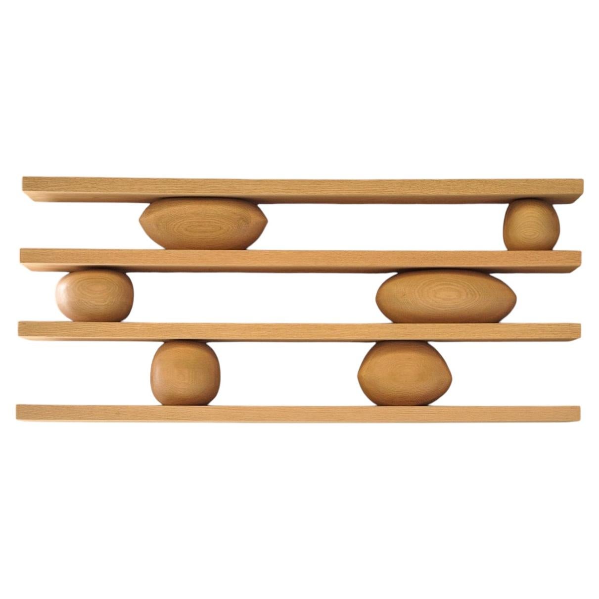4 Floating Shelves 6 Sculptural Pebbles Red Oak, Sereno by Joel Escalona