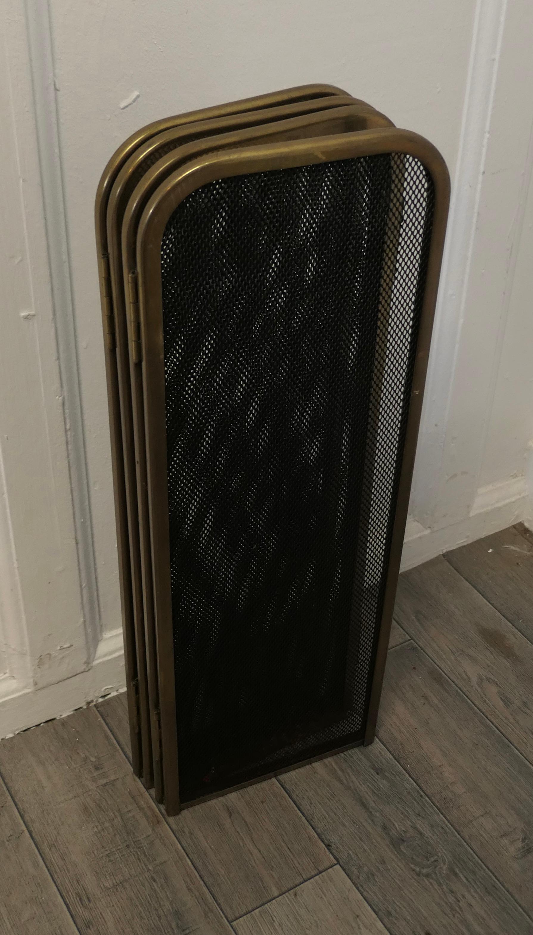 Art Deco 4 Fold Brass Fire Guard Screen This Very Useful Spark Guard For Sale