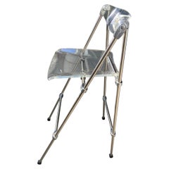 4 Folding Bar Chairs Metal and Clear Plexiglass Island Chairs Kitchen