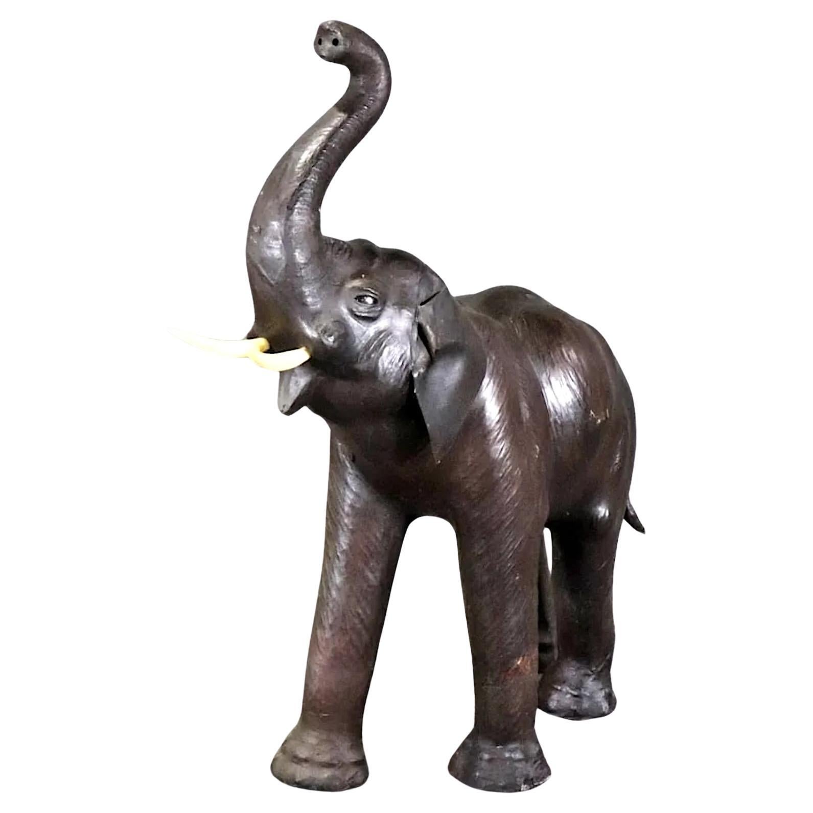 4 Foot Leather Wrapped Elephant For Sale