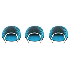 4 ( Four ) New Spanish Chair Metal Blu " Pavo Real " Velvet Upholstery