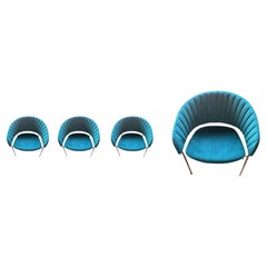 4 ( Four ) New Spanish Chair Metal Blu " Pavo Real " Velvet Upholstery