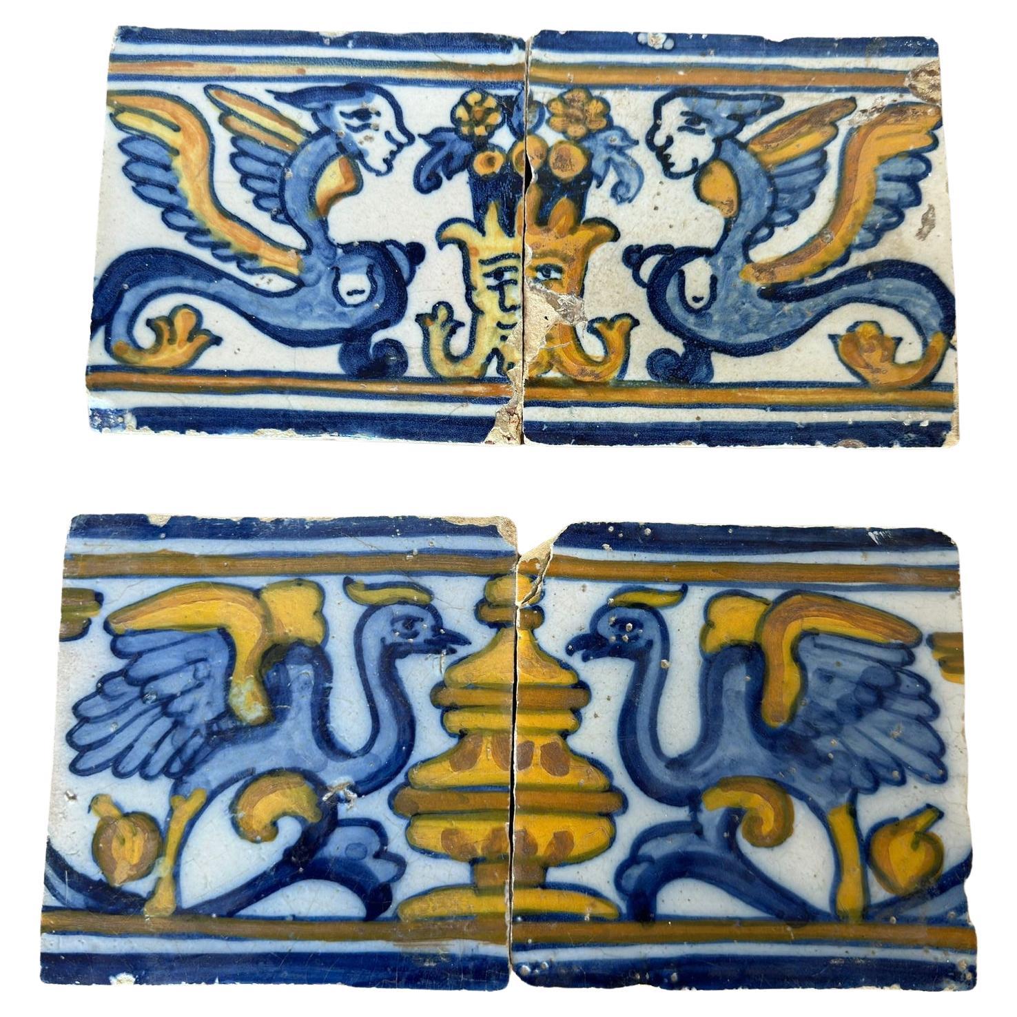 (4) Quatre carreaux portugais, 16e siècle (1530/1550) Articles de collection très rares en vente