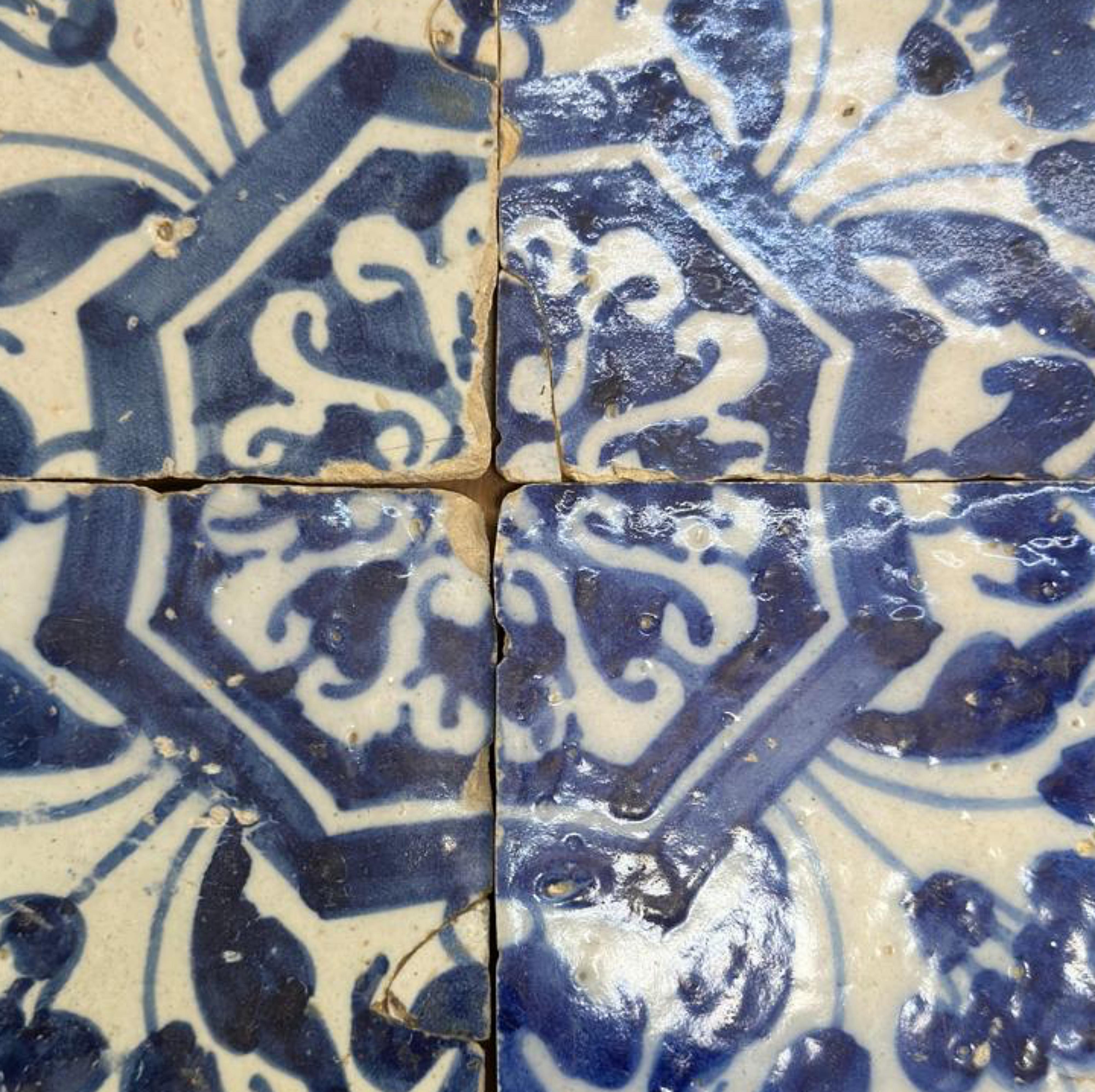 Baroque (4) Four Portuguese Tiles 17th Century (1630/1680) Very Rare Collectible For Sale
