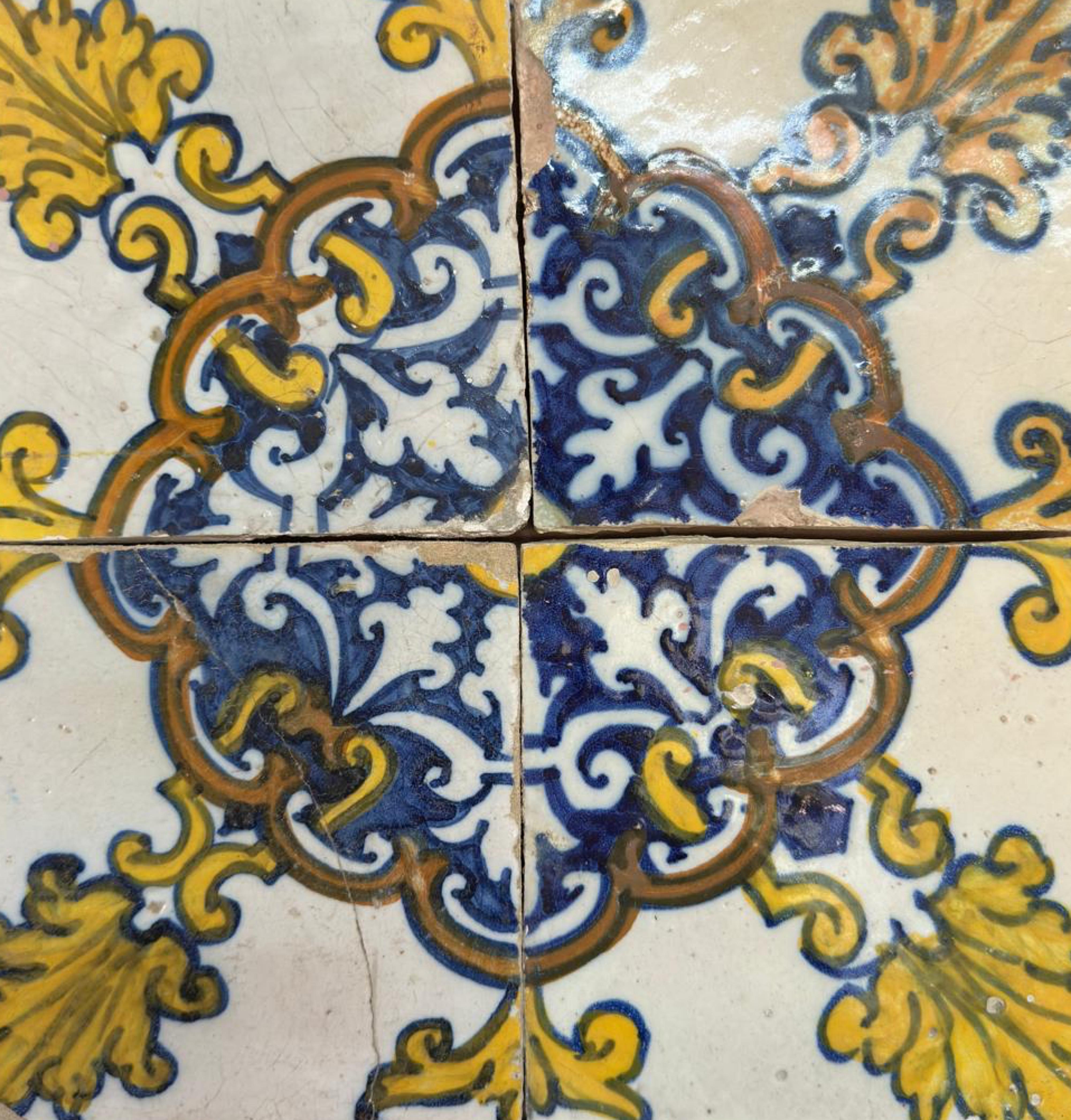 Hand-Crafted (4) Four Portuguese Tiles 17th Century (1630/1680) Very Rare Collectible For Sale