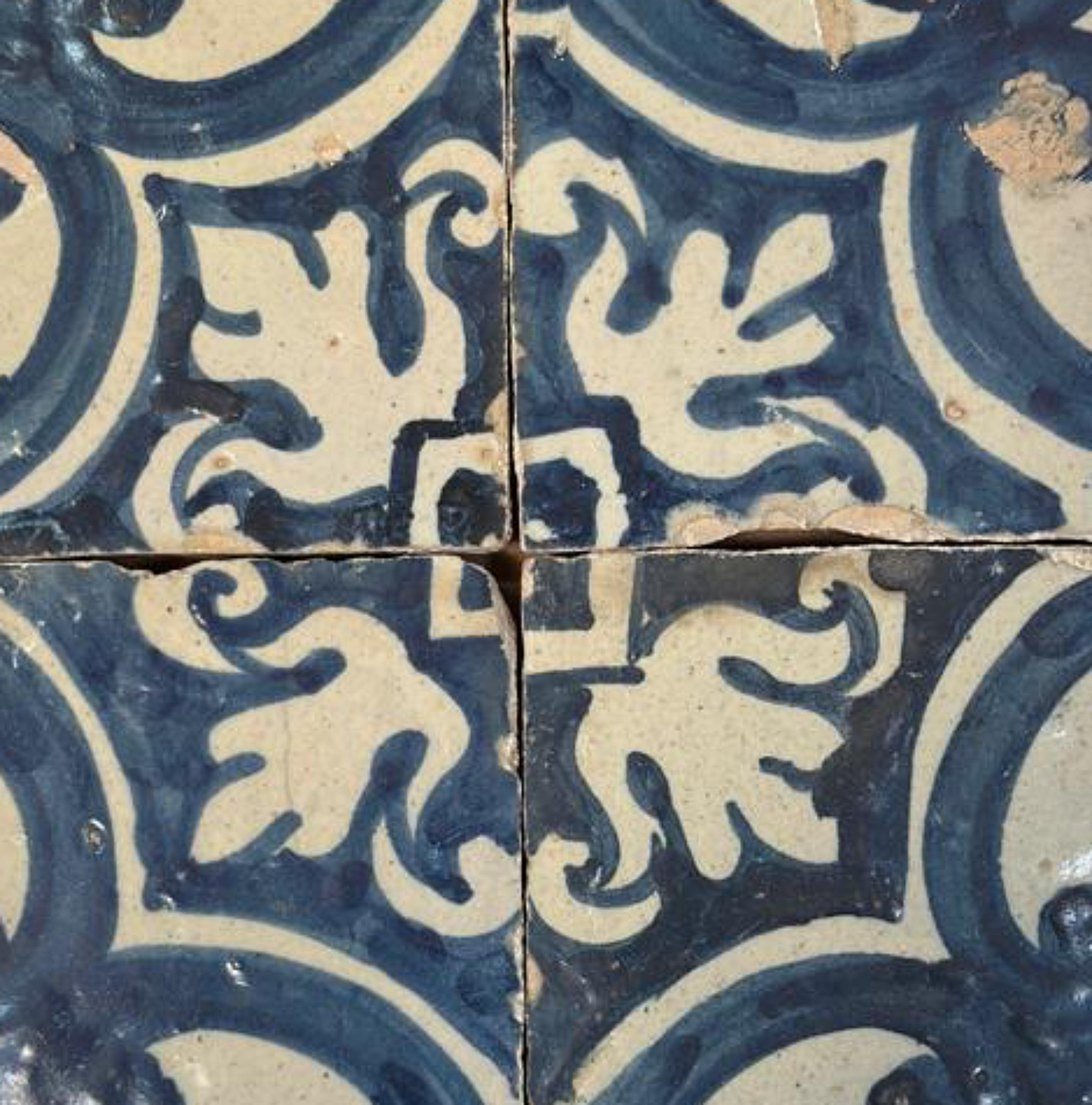 Hand-Crafted (4) Four Portuguese Tiles 17th Century (1630/1680) Very Rare Collectible For Sale