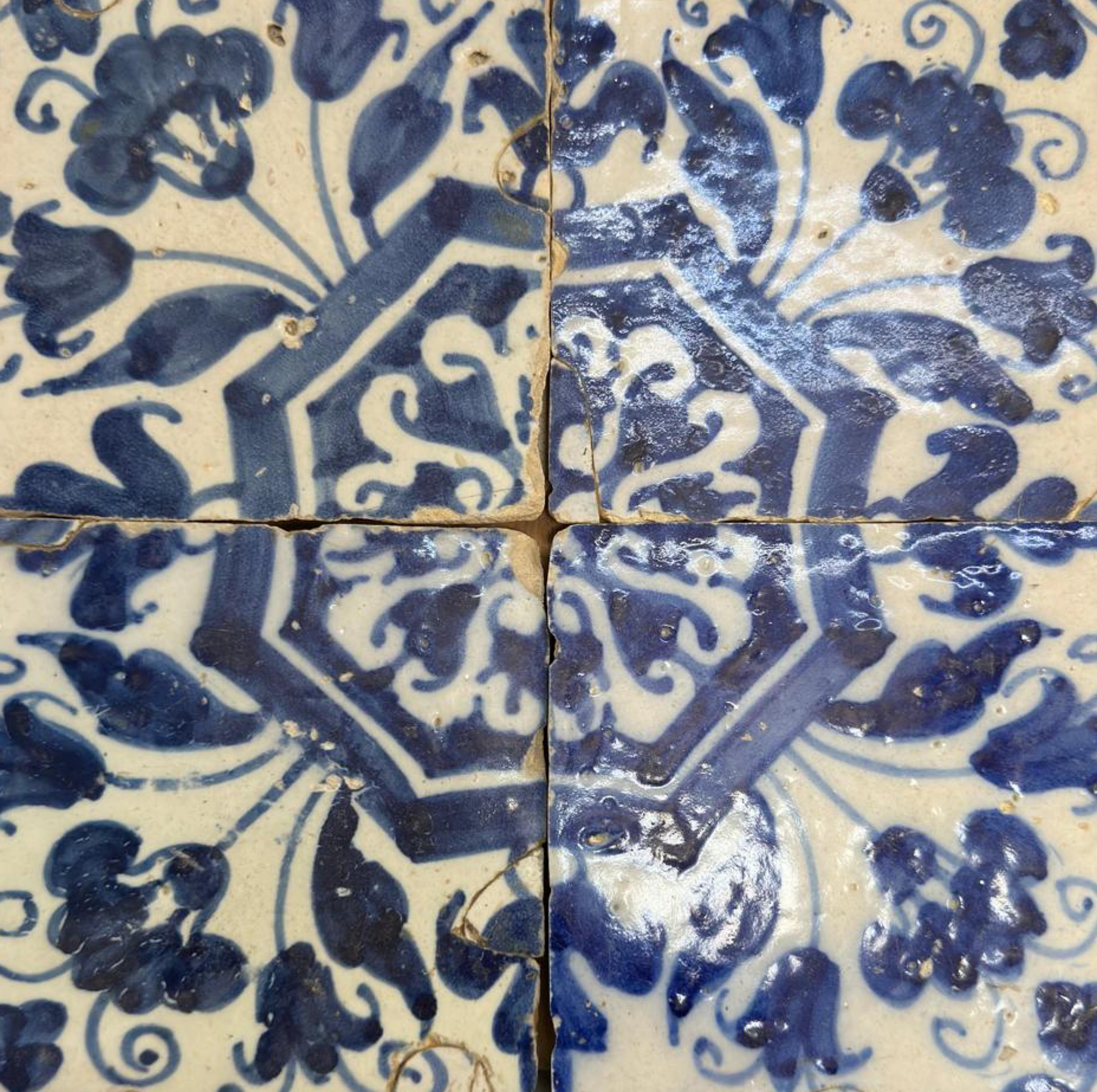 Hand-Crafted (4) Four Portuguese Tiles 17th Century (1630/1680) Very Rare Collectible For Sale