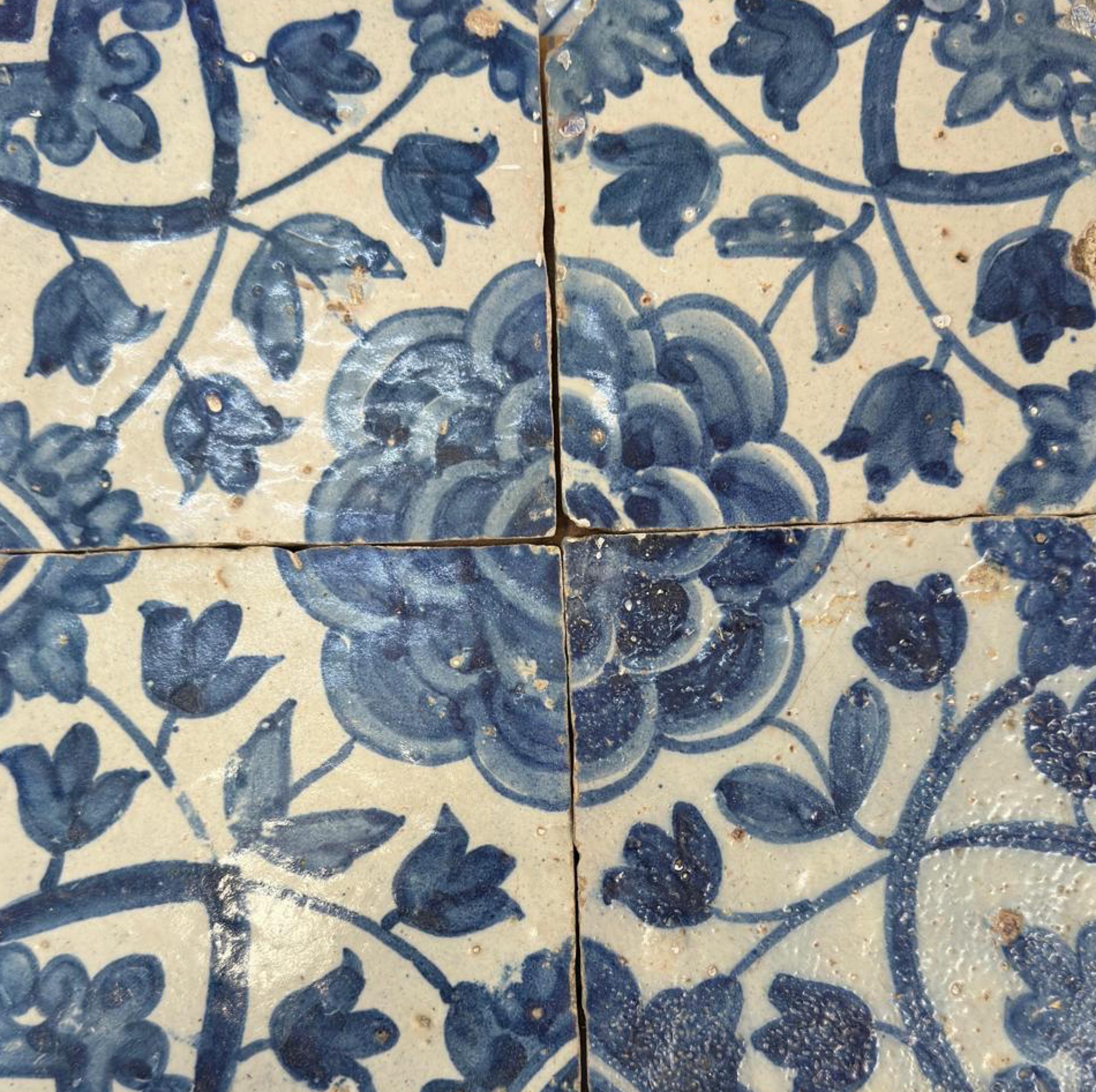 Hand-Crafted (4) Four Portuguese Tiles 17th Century (1630/1680) Very Rare Collectible For Sale