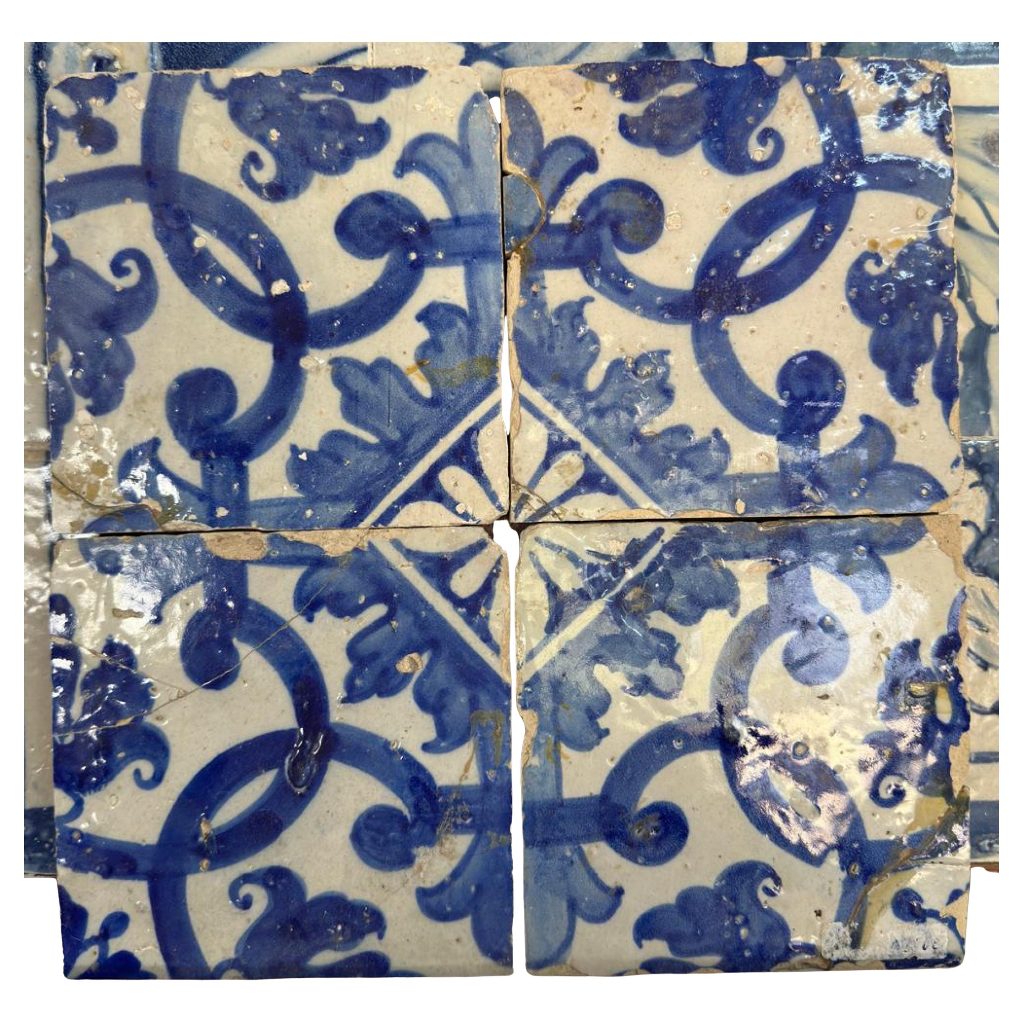 (4) Four Portuguese Tiles 17th Century (1630/1680) Very Rare Collectible For Sale